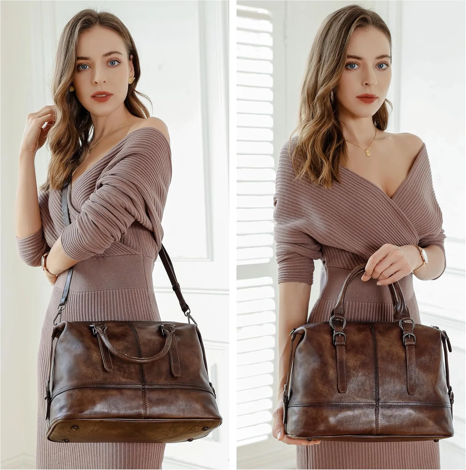 HESHE Women's Designer Leather Purses Tote Bag for Work Top Handle Handbag Shoulder Bag Large Capacity Cross Body Bag