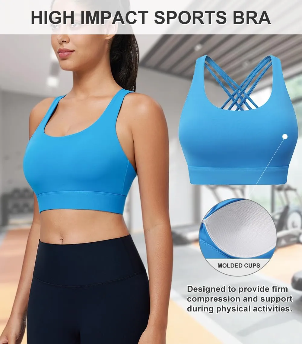 High Impact Sports Bra for Women High Support Molded Cups Strappy Women’s Sports Bra for Workout,Training and Running