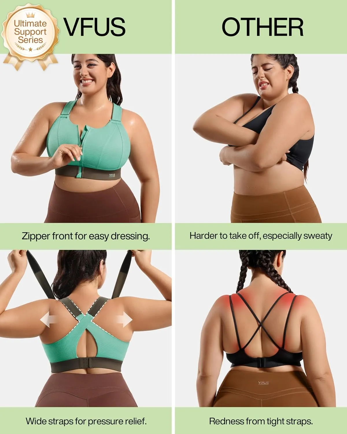 High Impact Sports Bras for Women Adjustable Zip Front Plus Size Workout Bra Full Coverage Removable Padded Running