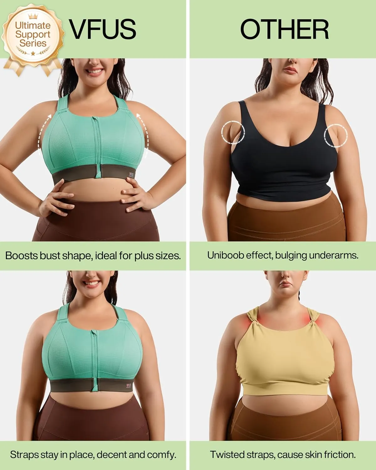High Impact Sports Bras for Women Adjustable Zip Front Plus Size Workout Bra Full Coverage Removable Padded Running