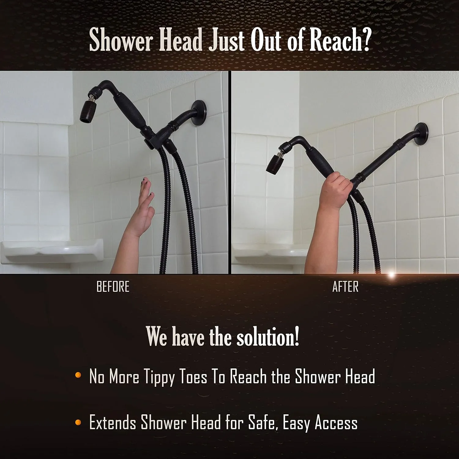 High Sierra Showerheads Bronze E-Z Reach Solid Metal Shower Arm Extension, 6"