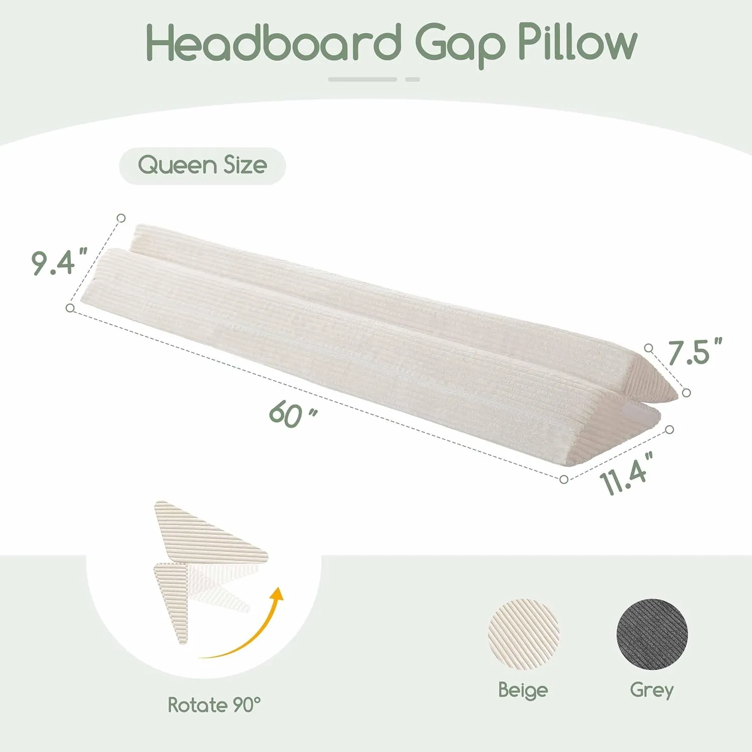 HIGOGOGO Wedge Pillow Headboard/Bed Wedge Pillow for Headboard/Bed Gap Filler (0-6"), Stop Loosing Your Pillows, Phone (Beige 60"x10"x7")