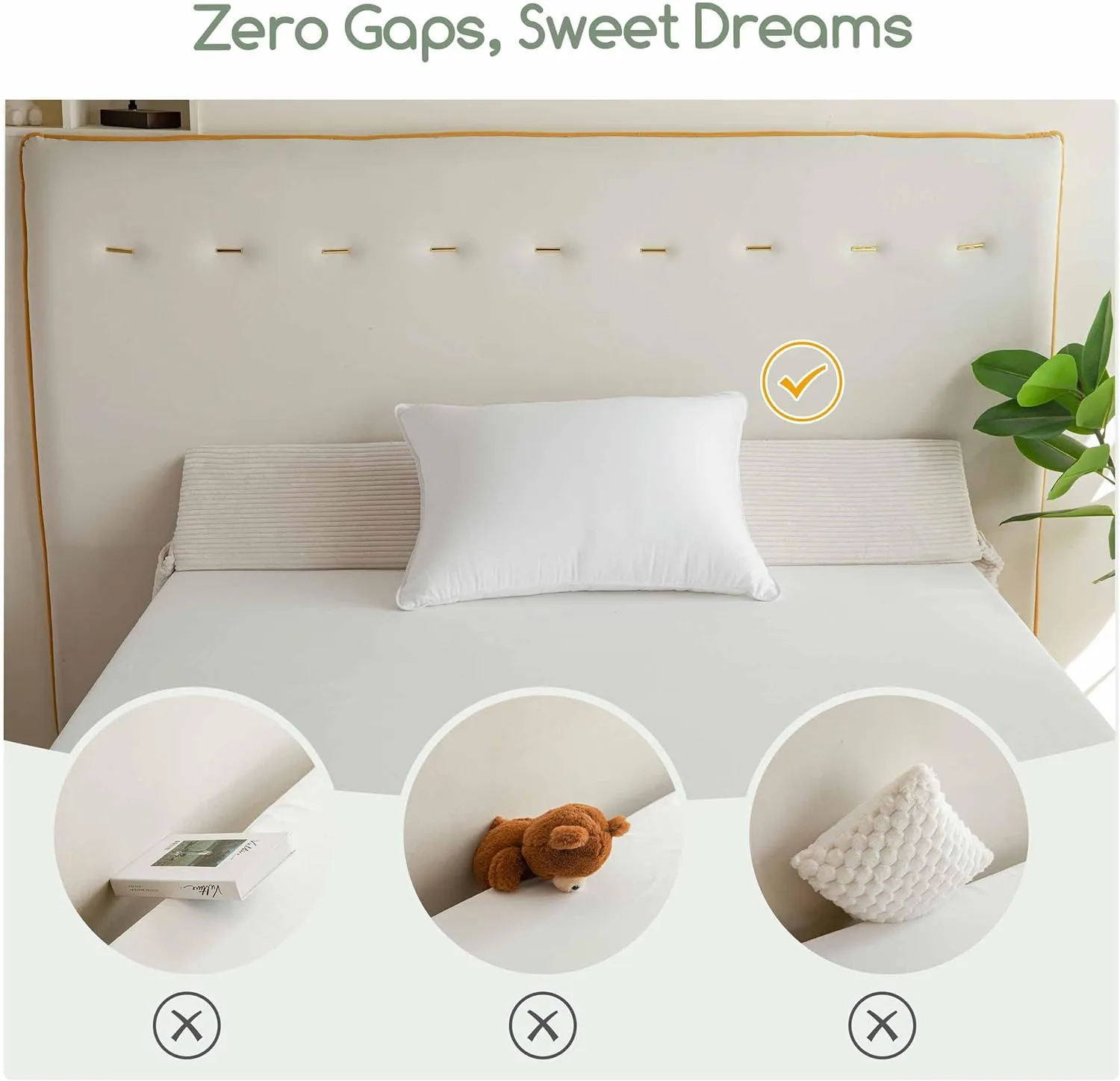 HIGOGOGO Wedge Pillow Headboard/Bed Wedge Pillow for Headboard/Bed Gap Filler (0-6"), Stop Loosing Your Pillows, Phone (Beige 60"x10"x7")