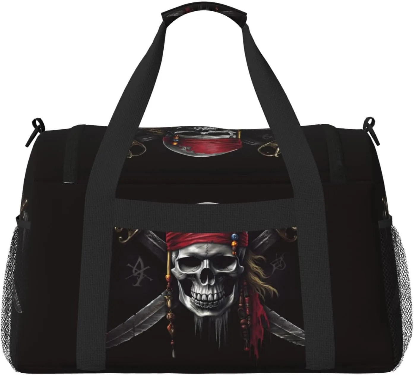 Hippie Skull Big Capacity Sports Gym Bag Portable Travel Duffle Bag, Black Lightweight Weekender Workout Bag for Overnight, Unisex
