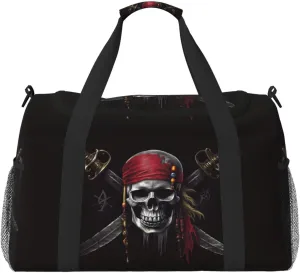 Hippie Skull Big Capacity Sports Gym Bag Portable Travel Duffle Bag, Black Lightweight Weekender Workout Bag for Overnight, Unisex