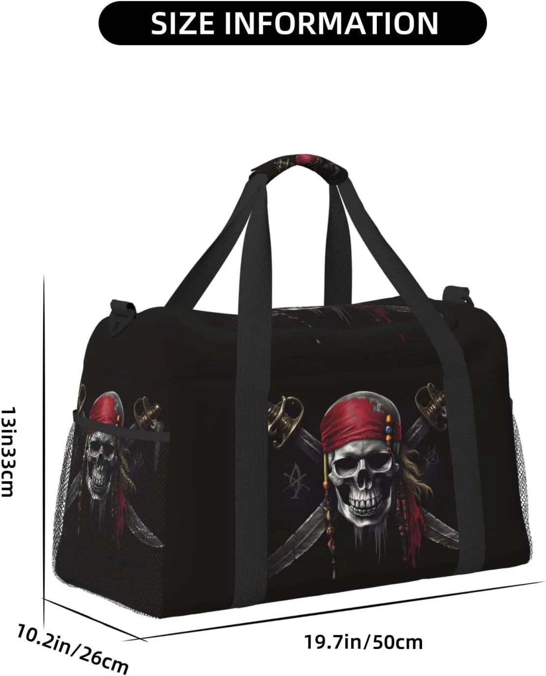 Hippie Skull Big Capacity Sports Gym Bag Portable Travel Duffle Bag, Black Lightweight Weekender Workout Bag for Overnight, Unisex