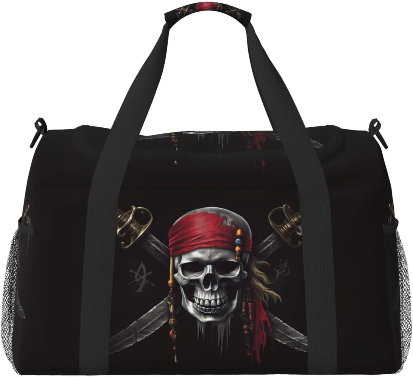 Hippie Skull Big Capacity Sports Gym Bag Portable Travel Duffle Bag, Black Lightweight Weekender Workout Bag for Overnight, Unisex