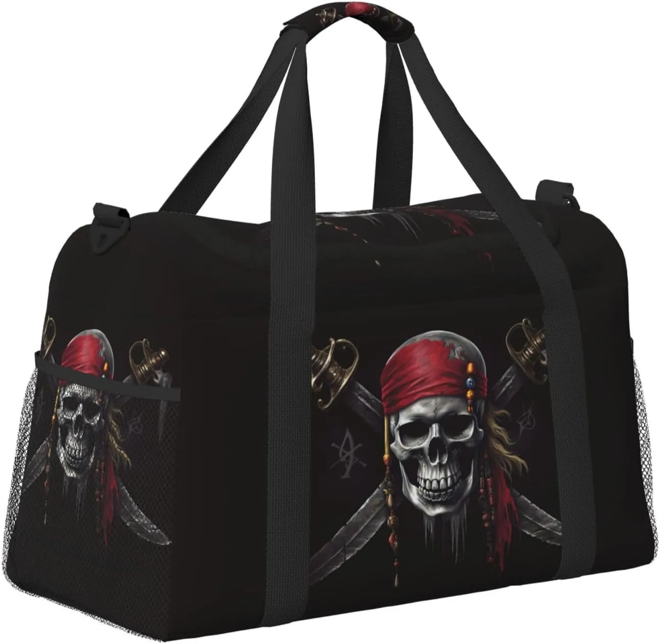 Hippie Skull Big Capacity Sports Gym Bag Portable Travel Duffle Bag, Black Lightweight Weekender Workout Bag for Overnight, Unisex