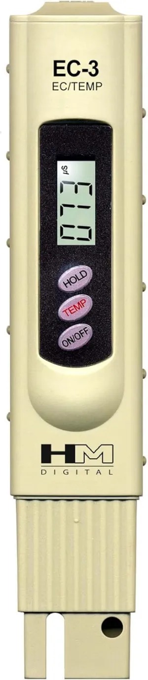 HM Digital EC-3 Handheld Electrical Conductivity (EC) Tester Meter with Case, 0 - 9990 µS Measurement Range, 1µS Resolution,  /- 2% Readout Accuracy