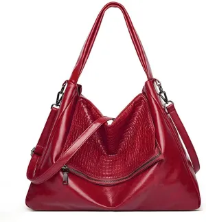 Hobo Tote Bag for Women Oil wax leather Handbag Crocodile Print Shoulder Bag Zipper Closure Crossbody Bag