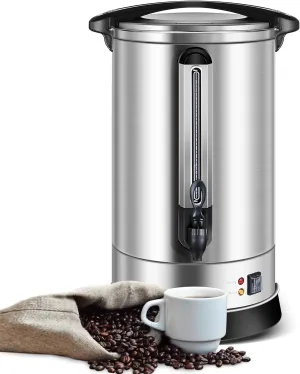 HOMOKUS Commercial Coffee Urn, 120 Cup Extra Large Hot Water Urn, 18L Silver Double Wall Stainless Steel Large Coffee Urns, 1500W Quick Brew Commercial Coffee Percolator Electric for Gatherings