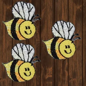 Honey Bee Embroidered Patch 1" — 3-Pack — Iron On