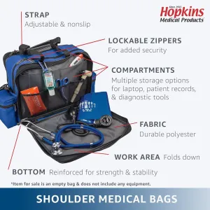 Hopkins Medical Products Mark V Shoulder Bag with Lock, HIPAA Compliant Lockable Zippers for Security, Adjustable Straps and Reinforced Bottom, Fold-Down Compartment, 13x11.25x7.5 inch, Purple
