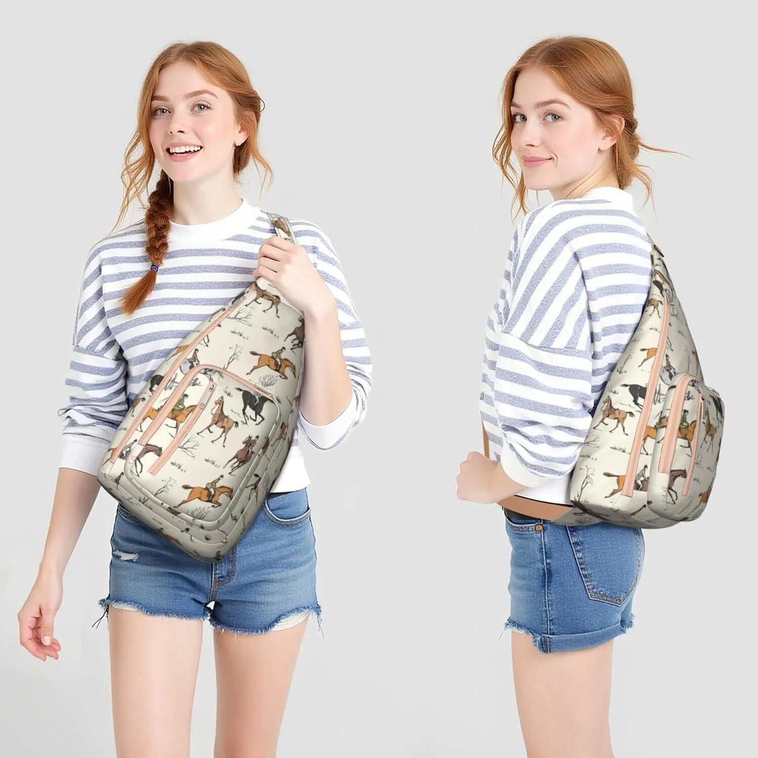 Horse rural flower Crossbody Bag Daypack for Women Men Lightweight Waterproof Sling Bag Backpack Hiking Cycling