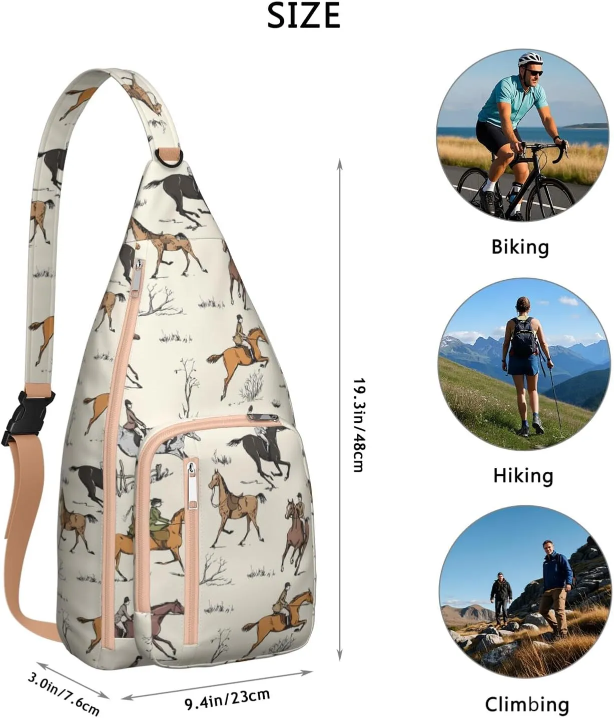 Horse rural flower Crossbody Bag Daypack for Women Men Lightweight Waterproof Sling Bag Backpack Hiking Cycling