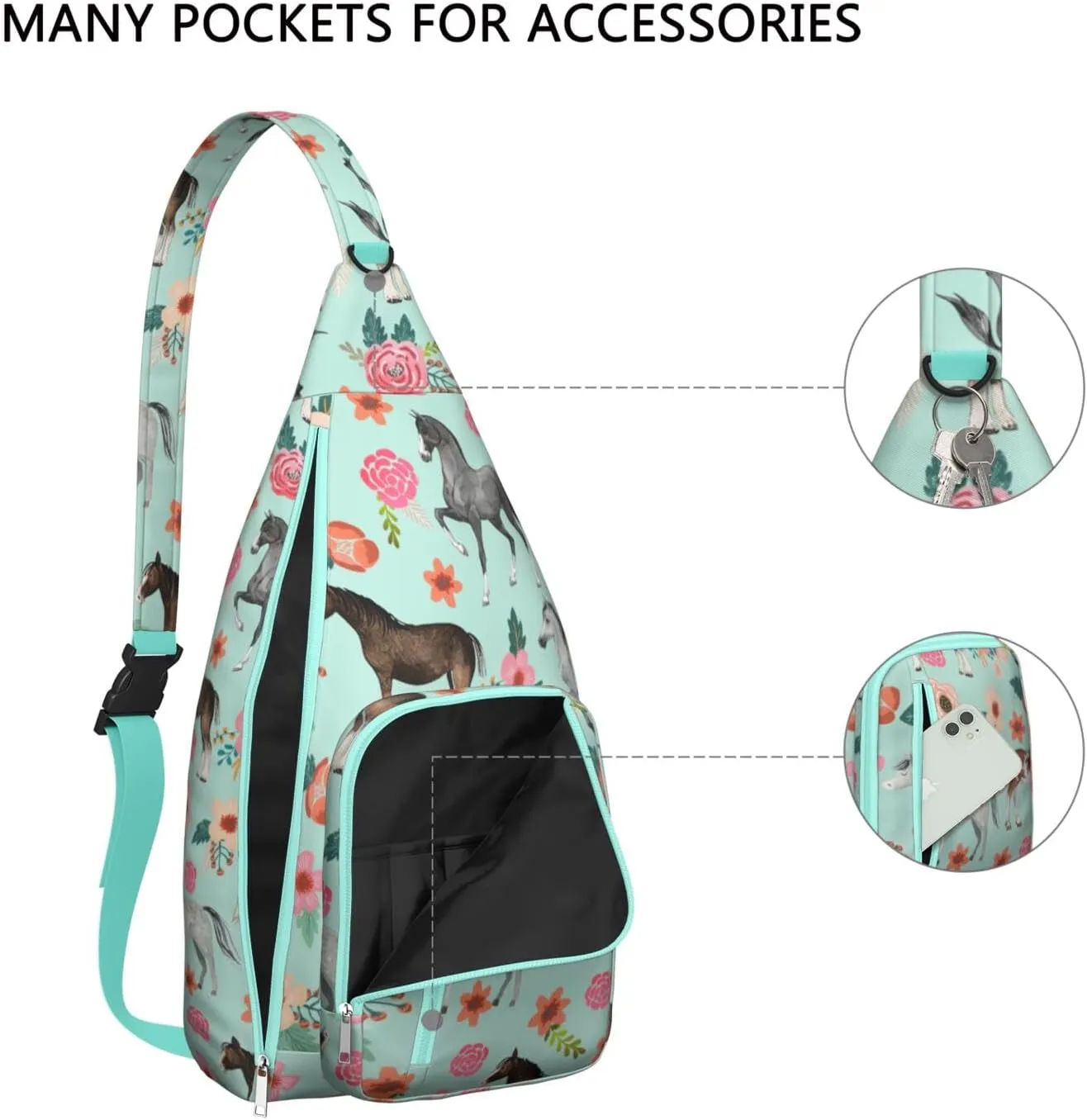 Horse rural flower Crossbody Bag Daypack for Women Men Lightweight Waterproof Sling Bag Backpack Hiking Cycling