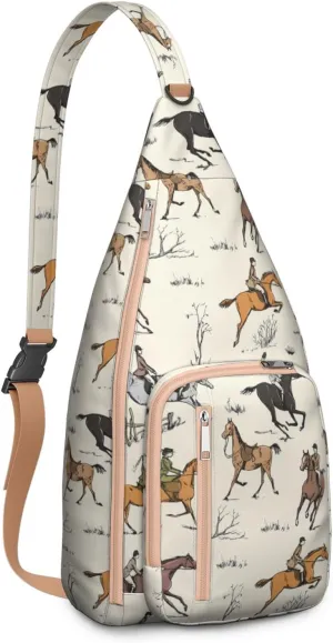 Horse rural flower Crossbody Bag Daypack for Women Men Lightweight Waterproof Sling Bag Backpack Hiking Cycling
