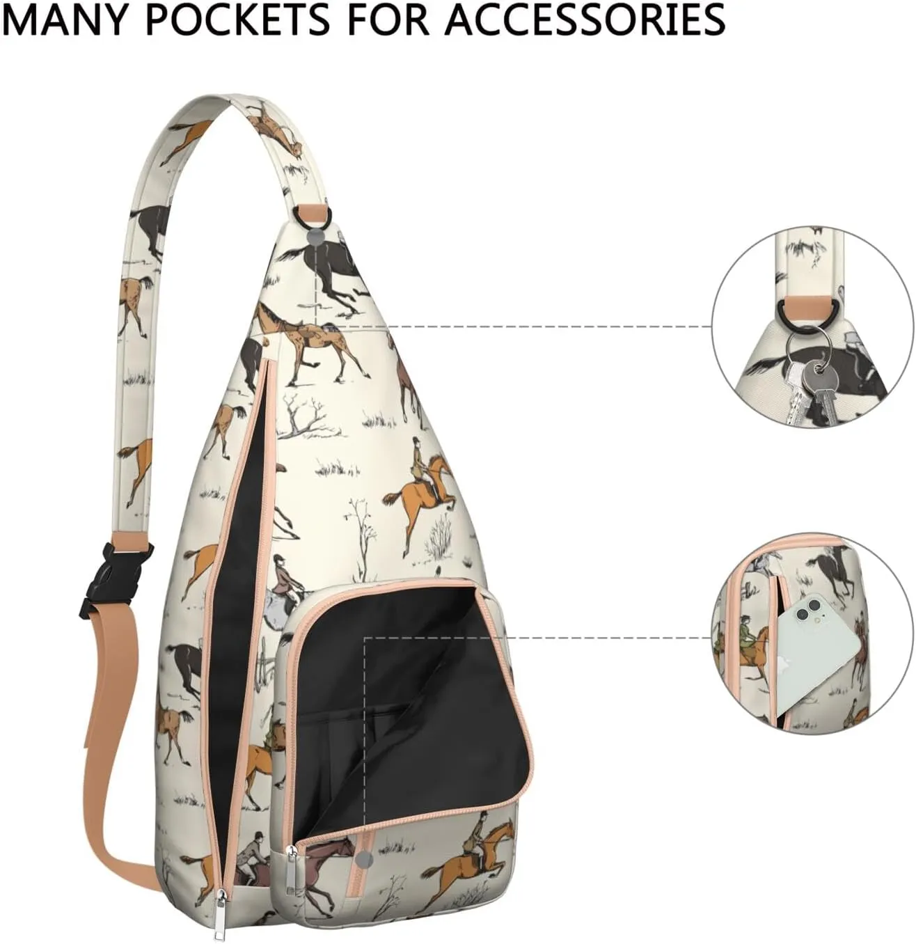 Horse rural flower Crossbody Bag Daypack for Women Men Lightweight Waterproof Sling Bag Backpack Hiking Cycling