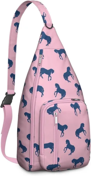 Horses Silhouette Pattern Crossbody Bag Daypack for Women Men Lightweight Waterproof Sling Bag Backpack Hiking Cycling