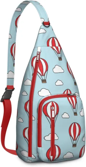 Hot Air Balloon Pattern with Clouds Crossbody Bag Daypack for Women Men Lightweight Waterproof Sling Bag Backpack Hiking Cycling