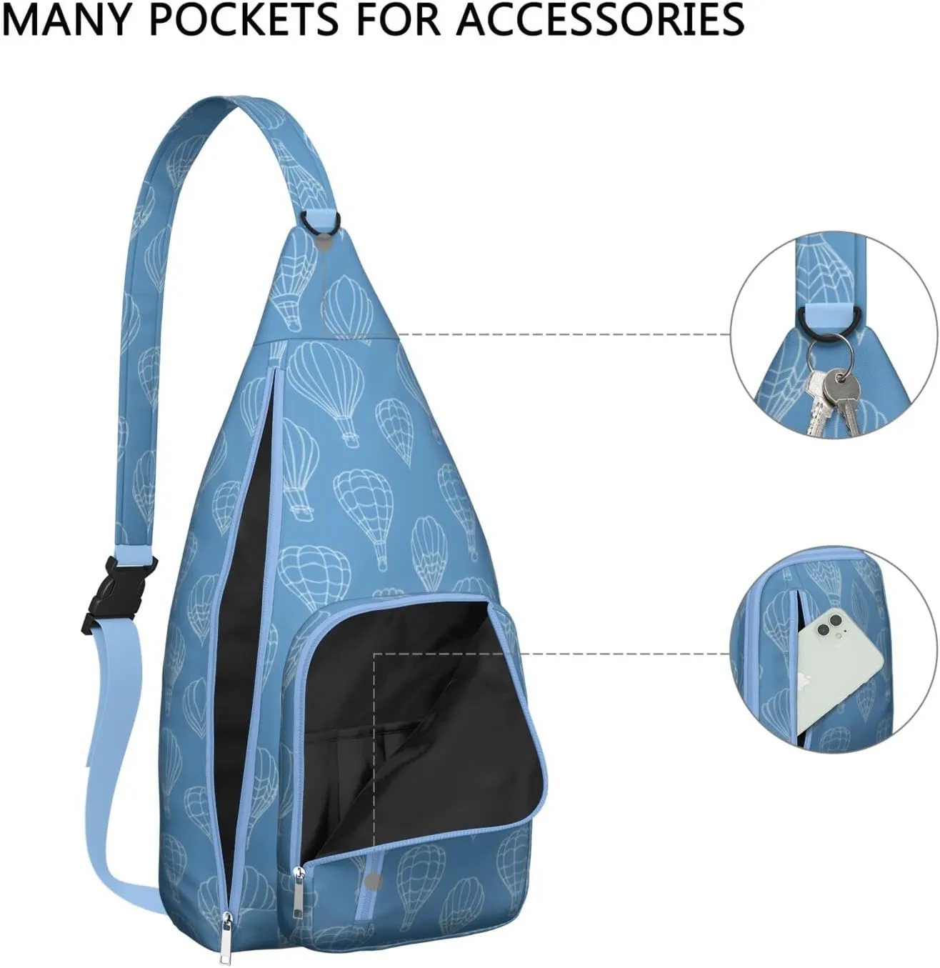 Hot Air Balloon Sketch Crossbody Bag Daypack for Women Men Lightweight Waterproof Sling Bag Backpack Hiking Cycling