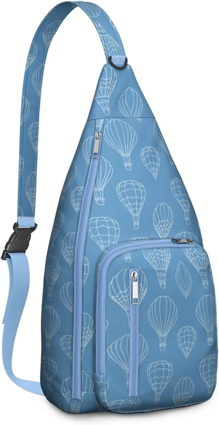 Hot Air Balloon Sketch Crossbody Bag Daypack for Women Men Lightweight Waterproof Sling Bag Backpack Hiking Cycling