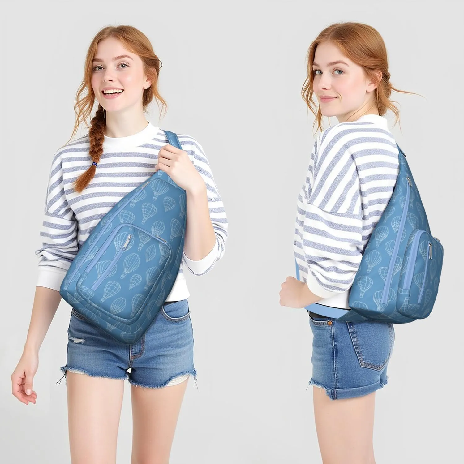 Hot Air Balloon Sketch Crossbody Bag Daypack for Women Men Lightweight Waterproof Sling Bag Backpack Hiking Cycling
