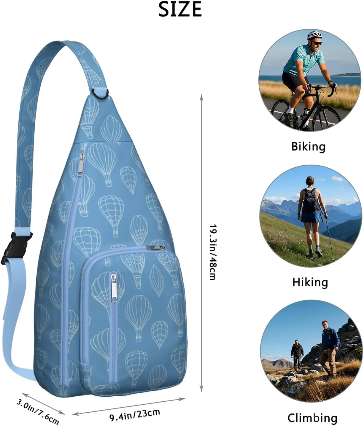 Hot Air Balloon Sketch Crossbody Bag Daypack for Women Men Lightweight Waterproof Sling Bag Backpack Hiking Cycling