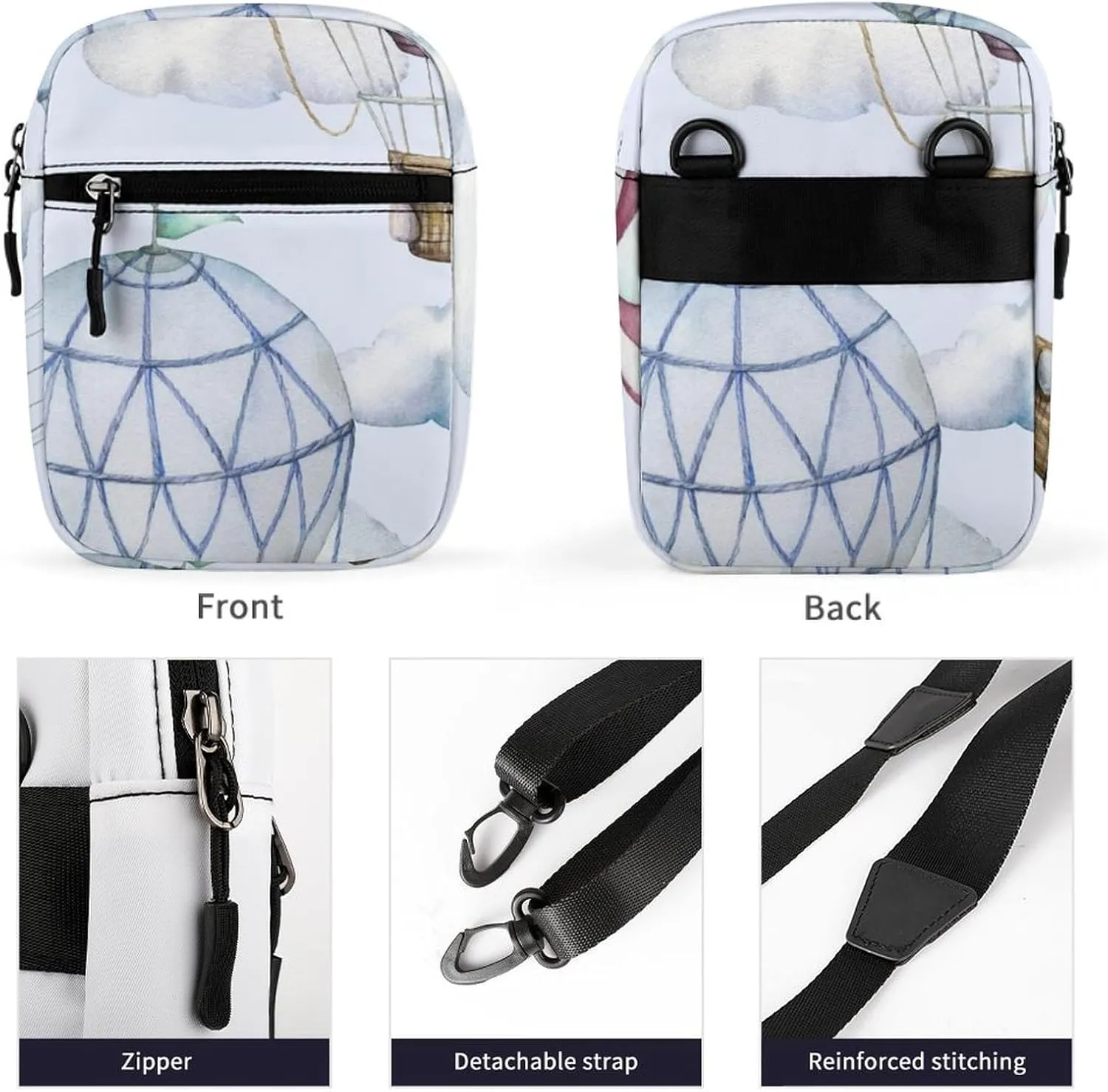 Hot Air Balloons And Clouds Detachable Shoulder Strap Exquisite Small Shoulder Bag