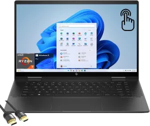 HP Envy x360 Touchscreen Laptop, 15.6" FHD IPS Display, AMD 8-Cores Ryzen 7 7730U, 16GB RAM, 1TB PCIe SSD, Backlit KB, WiFi 6E, Bluetooth, Webcam, HDMI, USB-C, PDG HDMI Cable, Win 11 Pro (Renewed)