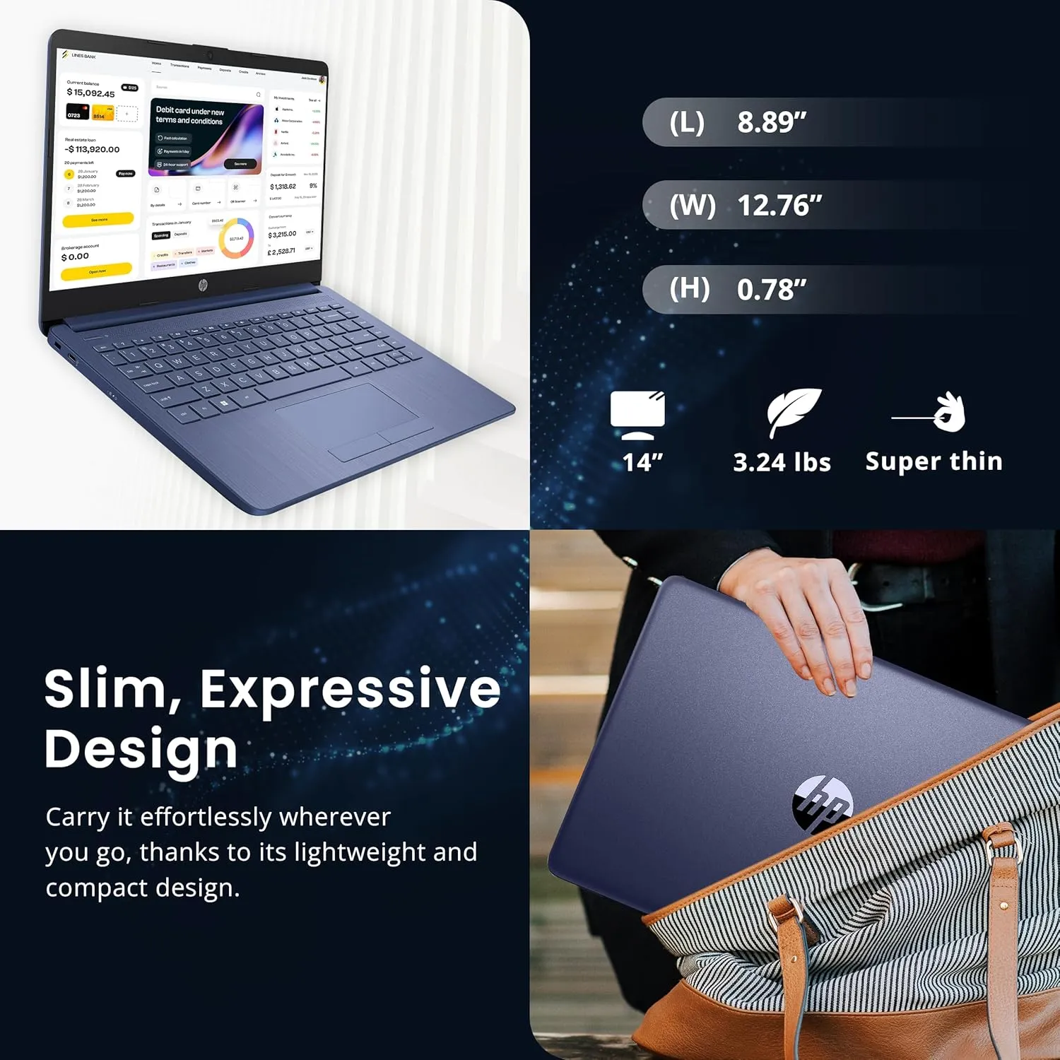 HP Flagship 14" HD Laptop with 1 Year Office 365 | 8GB RAM | 1.22TB Storage(64GB EMMC & 160GB Docking Station Set & 1TB Cloud Storage) | Intel 4-Core Processor | Webcam | Win 11s | Blue