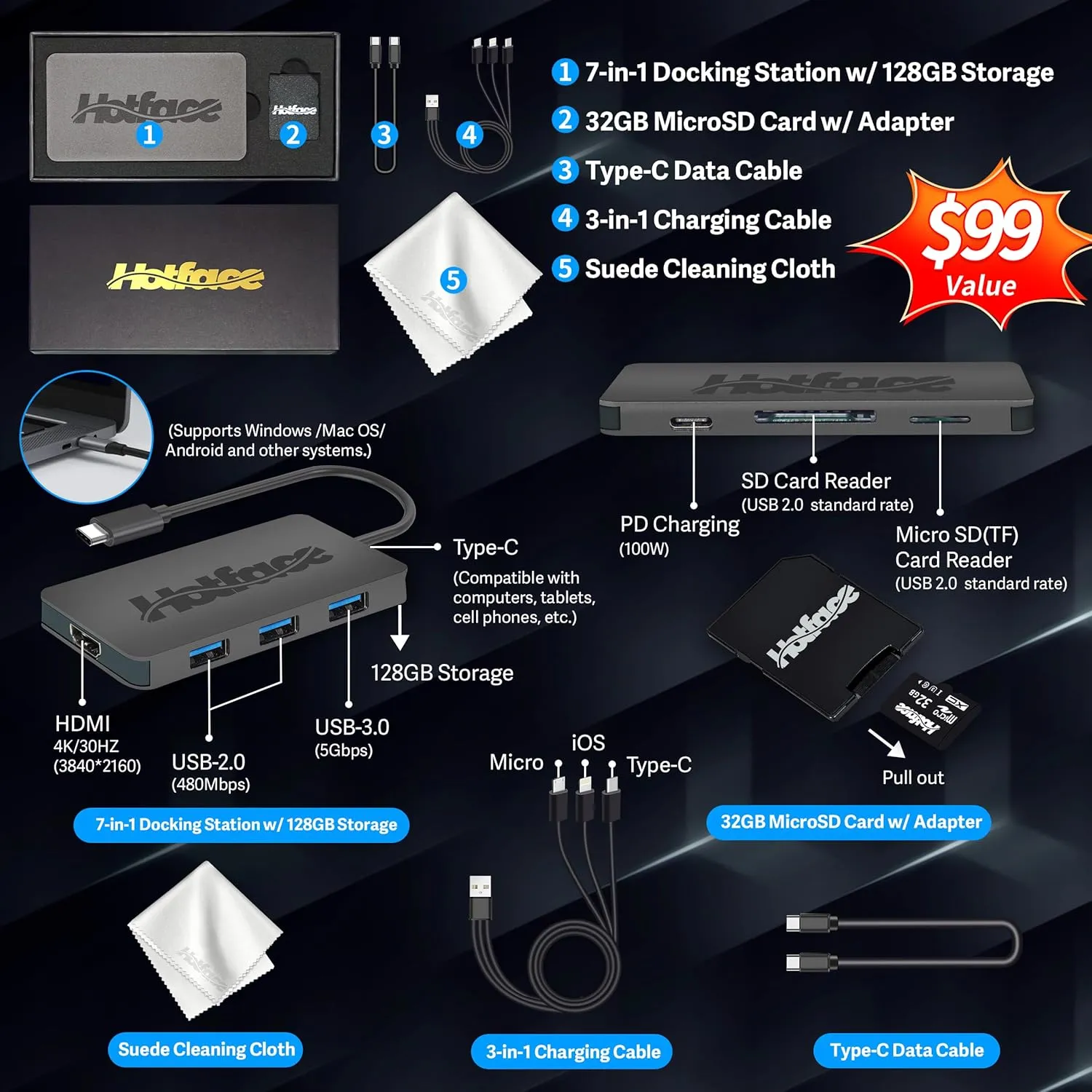 HP Flagship 14" HD Laptop with 1 Year Office 365 | 8GB RAM | 1.22TB Storage(64GB EMMC & 160GB Docking Station Set & 1TB Cloud Storage) | Intel 4-Core Processor | Webcam | Win 11s | Blue