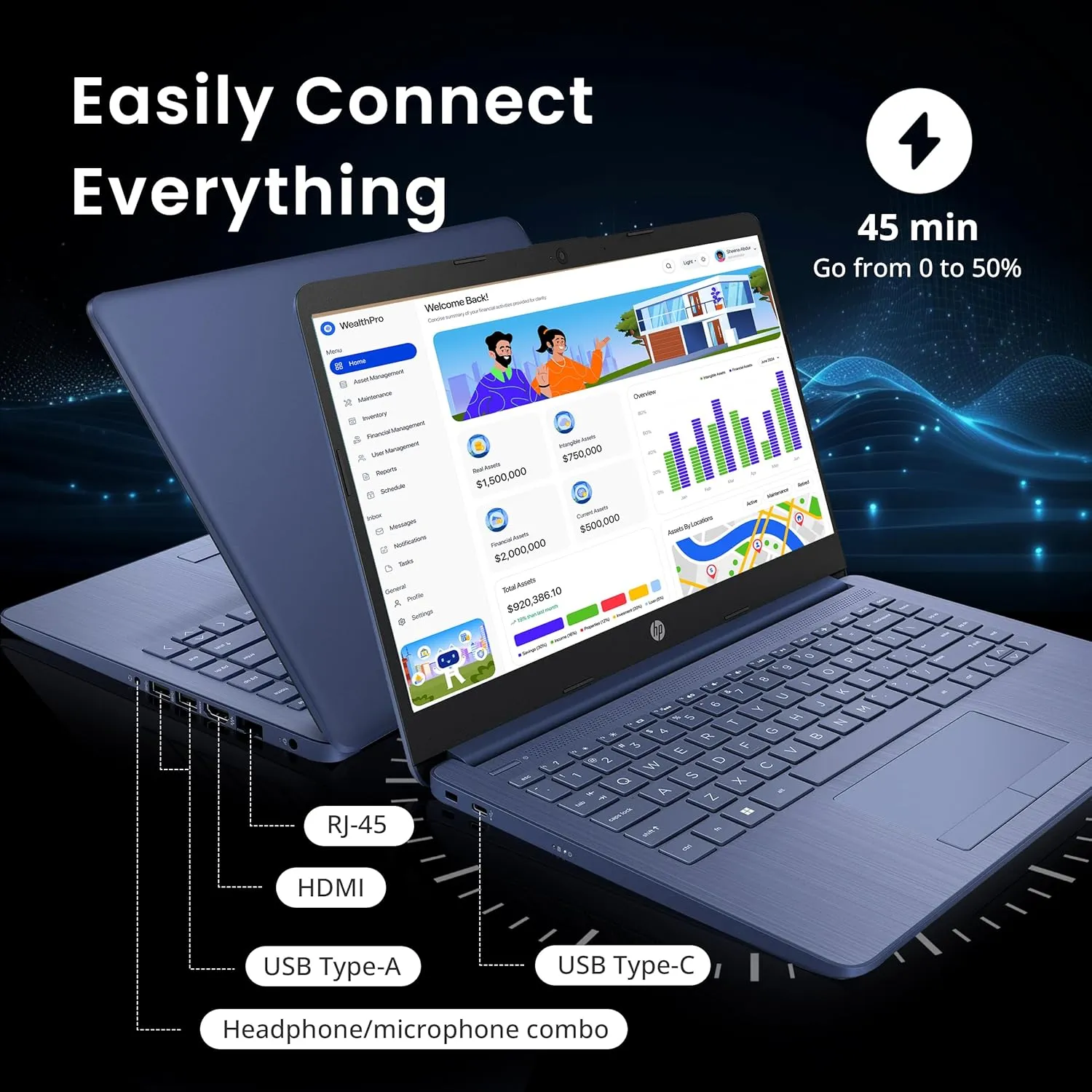 HP Flagship 14" HD Laptop with 1 Year Office 365 | 8GB RAM | 1.22TB Storage(64GB EMMC & 160GB Docking Station Set & 1TB Cloud Storage) | Intel 4-Core Processor | Webcam | Win 11s | Blue