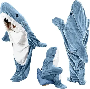 HSFIYAKJ Shark Blanket Hoodie for Adult Comfy Wearable Shark Onesie Pajamas Cartoon Shark Costume Animals Sleeping Bag