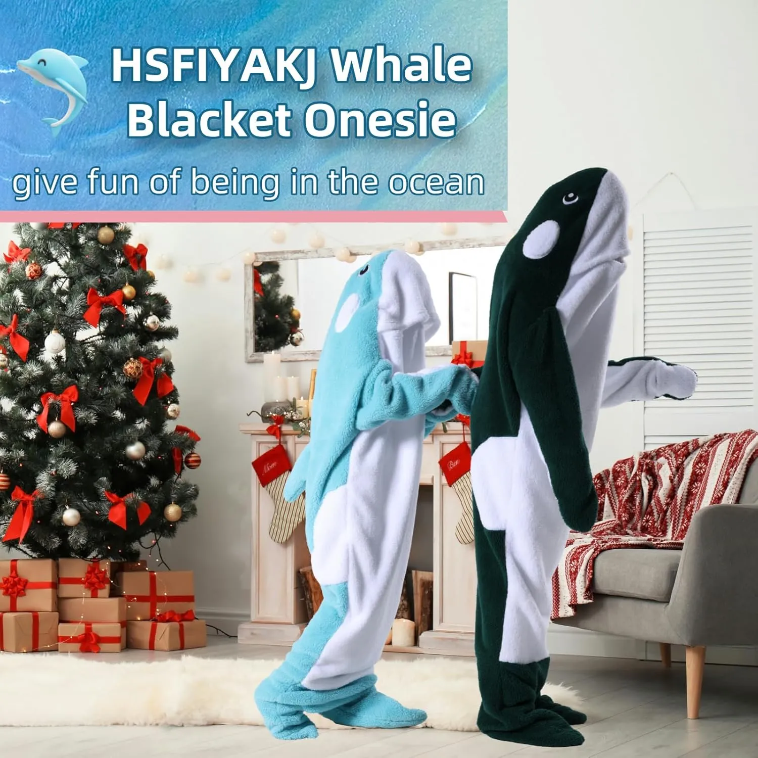 HSFIYAKJ Whale Blanket Hoodie for Adult Comfy Wearable Whale Onesie Pajamas Cartoon Whale Costume Animals Sleeping Bag