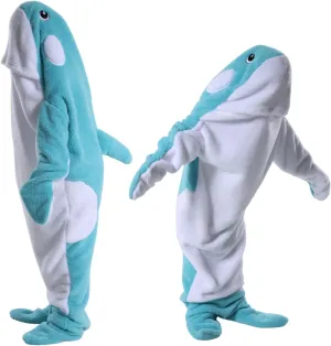 HSFIYAKJ Whale Blanket Hoodie for Adult Comfy Wearable Whale Onesie Pajamas Cartoon Whale Costume Animals Sleeping Bag
