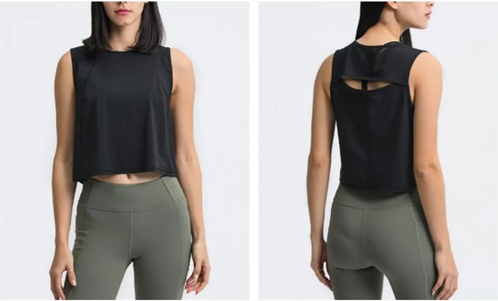 HSQSMWJ Women Sleeveless Vest Crop Short Sexy Back Open-air Speed Dry Breathable Sports Yoga Clothes