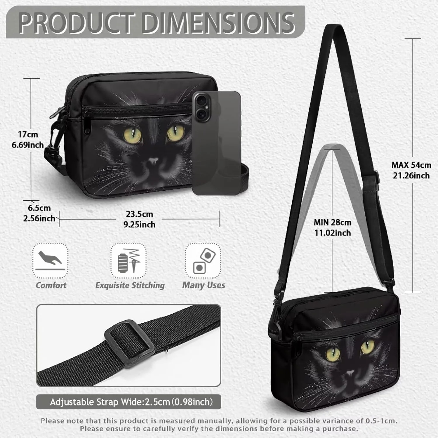 HUGS IDEA Canvas Crossbody Bag for Women Shoulder Bag with Zipper Pockets Cell Phone Bag