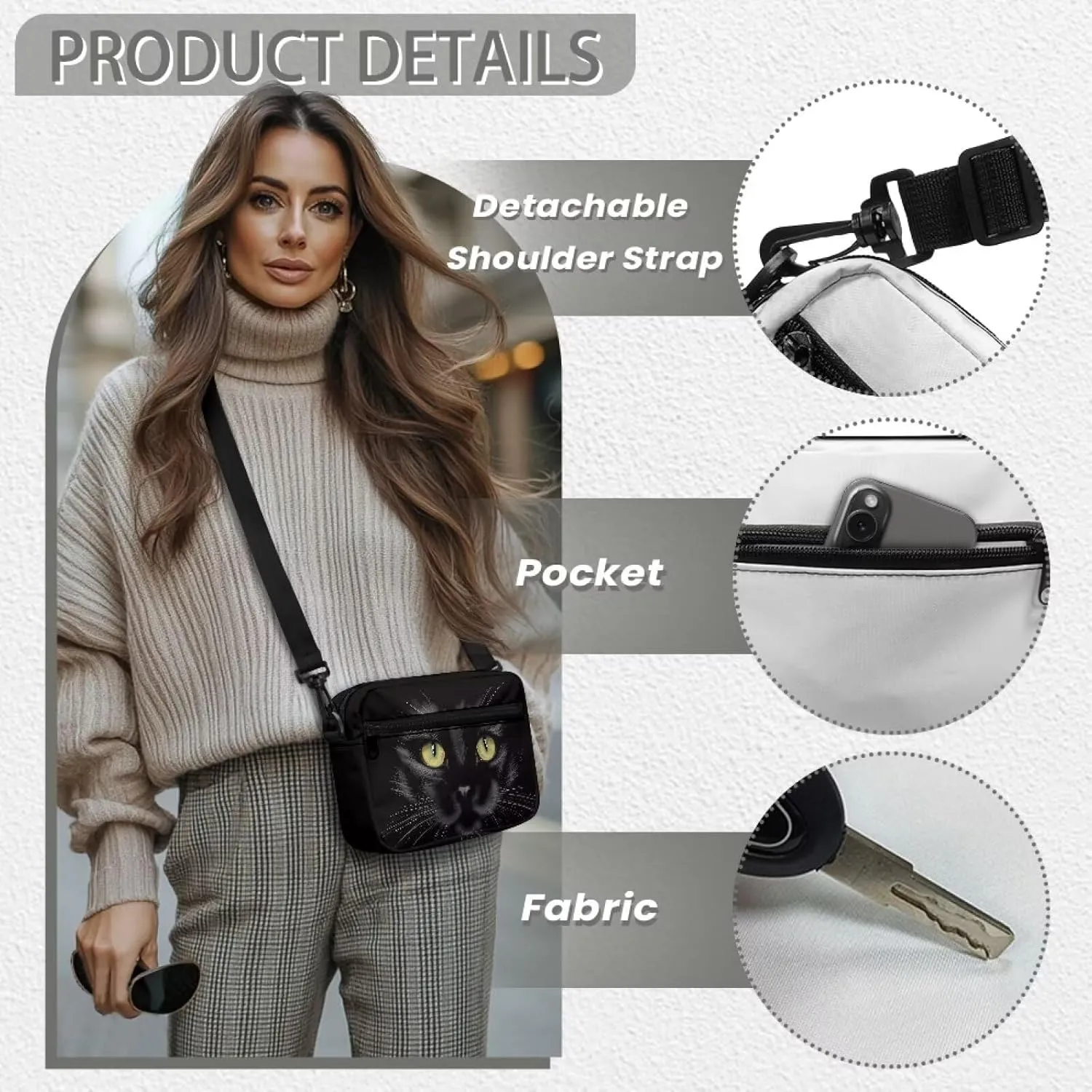 HUGS IDEA Canvas Crossbody Bag for Women Shoulder Bag with Zipper Pockets Cell Phone Bag