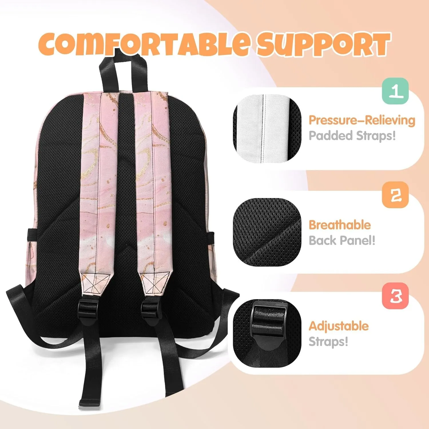 HUTARIO Personalized Backpack for School, Girls Kids Name Pink Bookbag Elementary School Backpack Set with Lunch Bag Box and Pencil Case, Waterproof Lightweight 16.8”