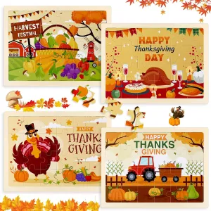 HyDren 4 Packs Wooden Puzzles Jigsaw Puzzles Wooden Puzzles for Kids Toddlers Party Favors Toys for Party Favors Treat Bag (Bright Color, Thanksgiving Style)