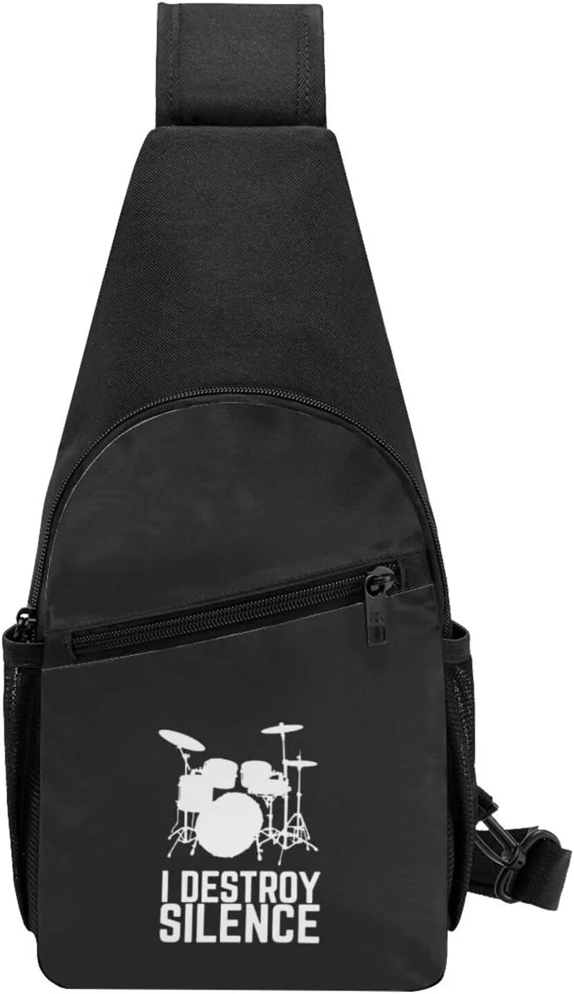 I Destroy Silence Unisex Chest Bag Lightweight Crossbody Shoulder Bag Travel Pocket Black