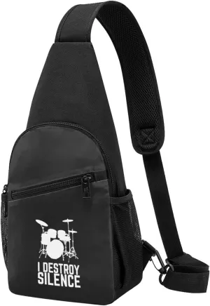 I Destroy Silence Unisex Chest Bag Lightweight Crossbody Shoulder Bag Travel Pocket Black