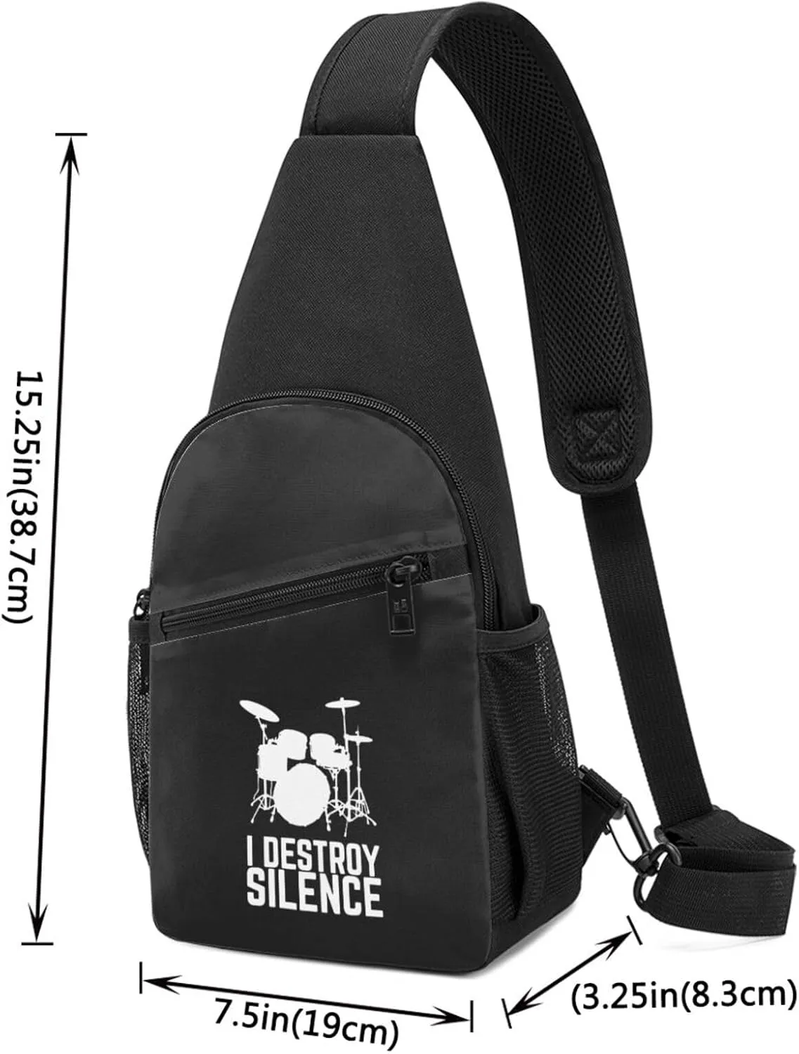 I Destroy Silence Unisex Chest Bag Lightweight Crossbody Shoulder Bag Travel Pocket Black