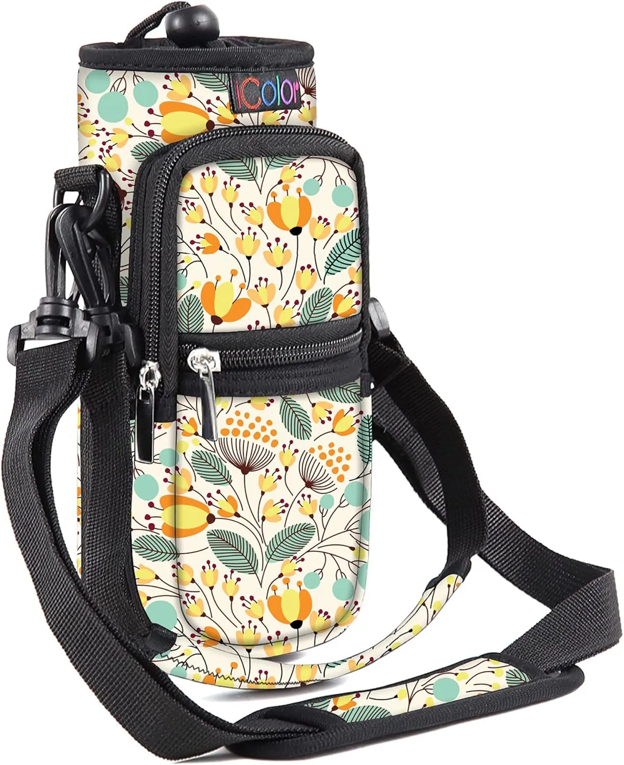 icolor Water Bottle Carrier Bag with Strap 25/32/40/64oz Crossbody Water Bottle Holder with Phone Pocket Sling Sleeve Insulated Neoprene Water Bottle Pouch for Walking Hiking Travelling