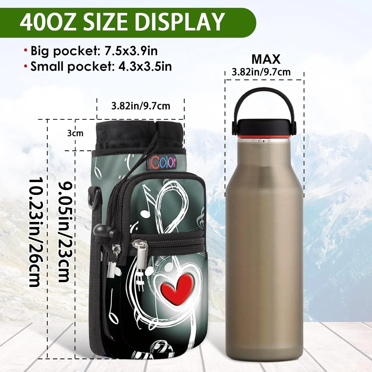 icolor Water Bottle Carrier Bag with Strap 25/32/40/64oz Crossbody Water Bottle Holder with Phone Pocket Sling Sleeve Insulated Neoprene Water Bottle Pouch for Walking Hiking Travelling