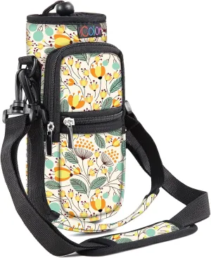 icolor Water Bottle Carrier Bag with Strap 25/32/40/64oz Crossbody Water Bottle Holder with Phone Pocket Sling Sleeve Insulated Neoprene Water Bottle Pouch for Walking Hiking Travelling