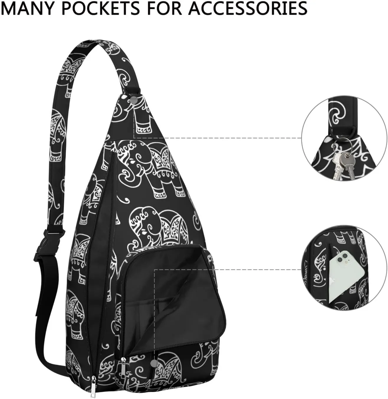 Indian Elephant Pattern Crossbody Bag Daypack for Women Men Lightweight Waterproof Sling Bag Backpack Hiking Cycling