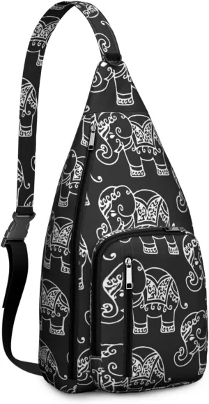Indian Elephant Pattern Crossbody Bag Daypack for Women Men Lightweight Waterproof Sling Bag Backpack Hiking Cycling