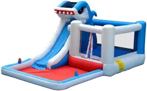 Inflatable Castle Shark Inflatable Inflatable Slide Naughty Castle Large Indoor and Outdoor Plaza Jumper Gift (Blue 280 * 480 * 225cm)